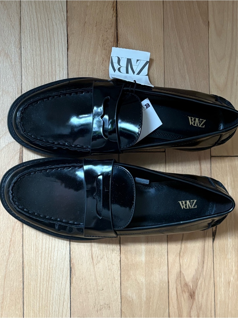 ZARA women’s Black Patent Penny Loafers